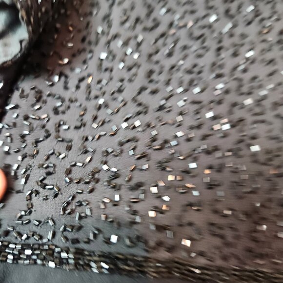 VINTAGE Laurence Kazar Dress Women's 2X Black Beaded Sequin A Line Evening Midi - Picture 5 of 16